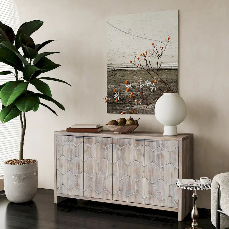 Accent Cabinet Farmhouse Style 4 Door Wooden Cabinet Sideboard Buffet Server Cabinet Storage Cabinet