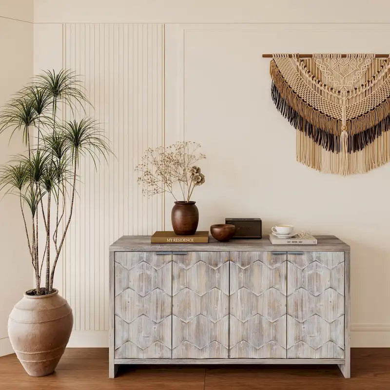 Accent Cabinet Farmhouse Style 4 Door Wooden Cabinet Sideboard Buffet Server Cabinet Storage Cabinet