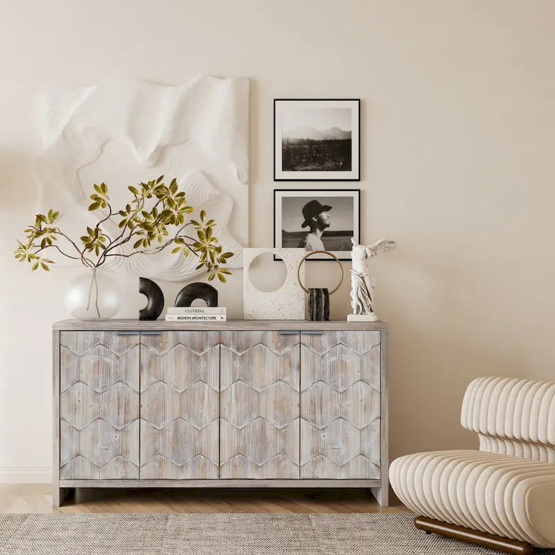 Accent Cabinet Farmhouse Style 4 Door Wooden Cabinet Sideboard Buffet Server Cabinet Storage Cabinet