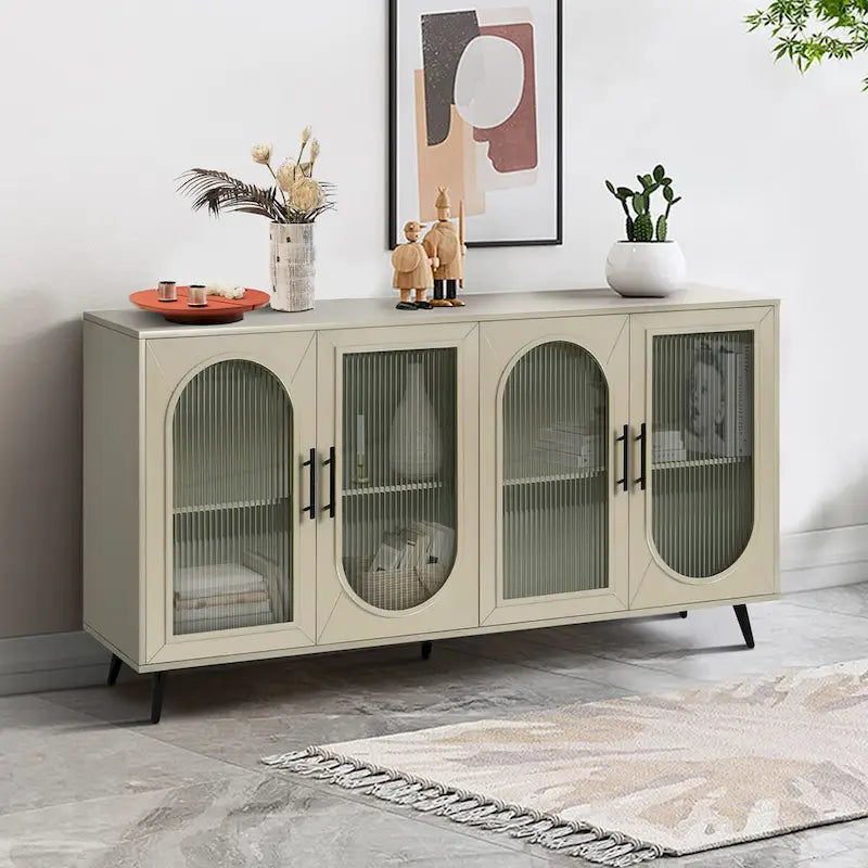 TV Stand for 65+ Inch TV, Wood TV Stand with Storage Cabinet & Adjustable Shelves, Media TV Console for Living Room Bedroom