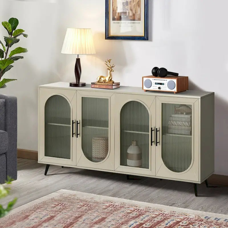 TV Stand for 65+ Inch TV, Wood TV Stand with Storage Cabinet & Adjustable Shelves, Media TV Console for Living Room Bedroom
