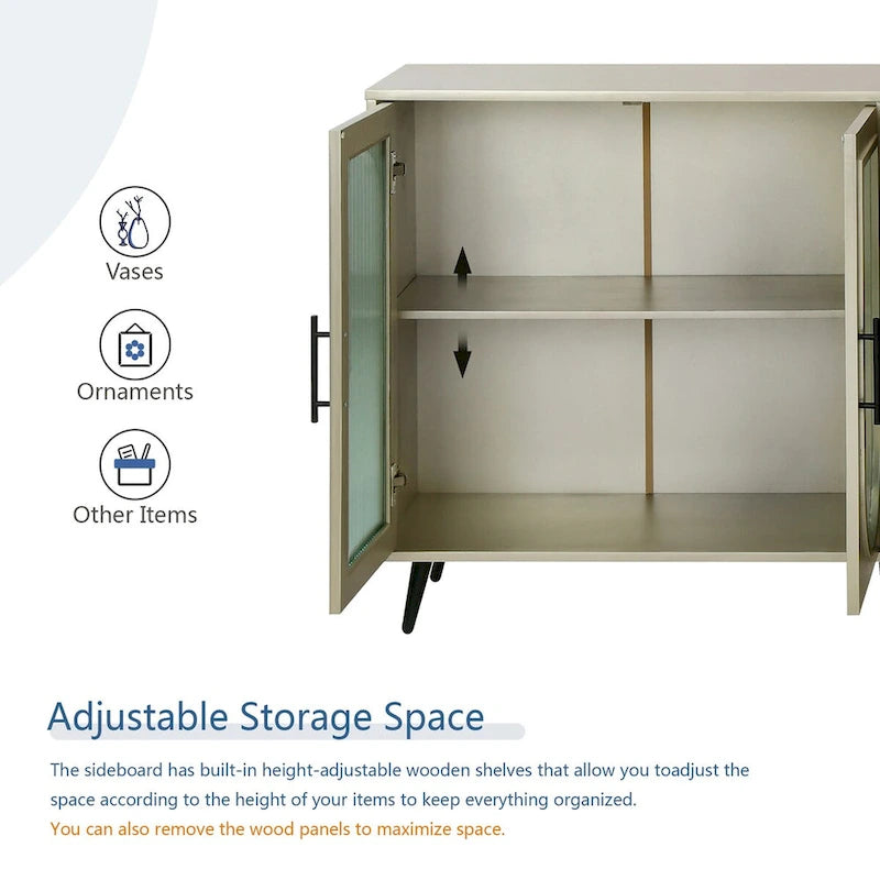 TV Stand for 65+ Inch TV, Wood TV Stand with Storage Cabinet & Adjustable Shelves, Media TV Console for Living Room Bedroom