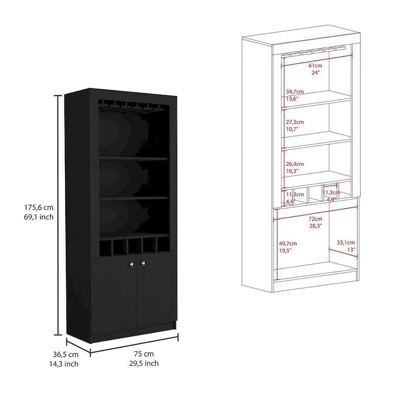 Bar Cabinet for Kitchen, Dining Room ,Living Room, Black