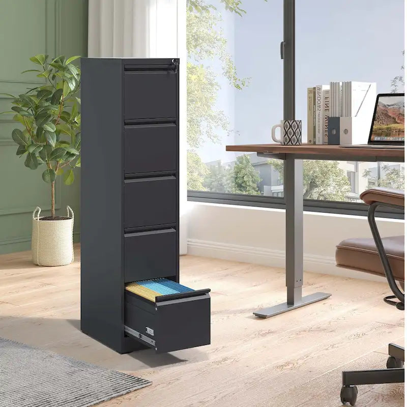 5-Drawers 14.96 W Metal Vertical File Cabinet with Lock Office Home Vertical File Cabinet for A4 Legal/Letter Size