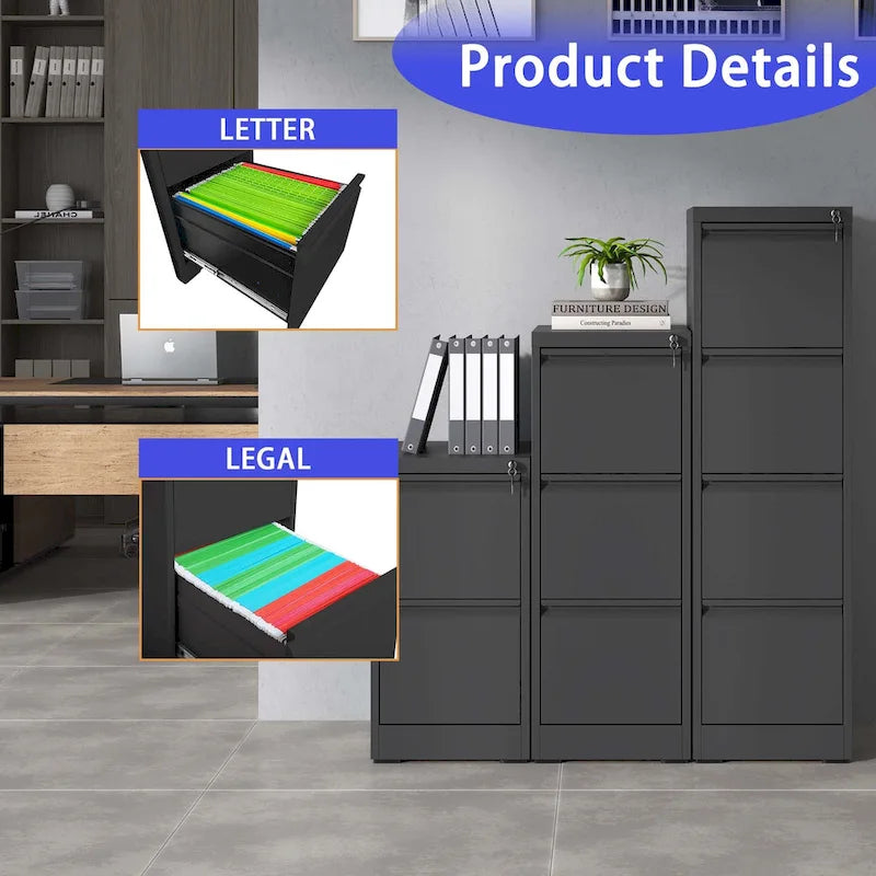 5-Drawers 14.96 W Metal Vertical File Cabinet with Lock Office Home Vertical File Cabinet for A4 Legal/Letter Size