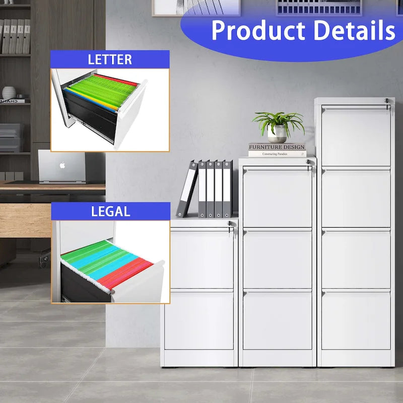 5-Drawers 14.96 W Metal Vertical File Cabinet with Lock Office Home Vertical File Cabinet for A4 Legal/Letter Size