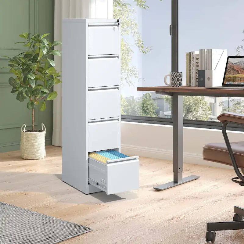 5-Drawers 14.96 W Metal Vertical File Cabinet with Lock Office Home Vertical File Cabinet for A4 Legal/Letter Size
