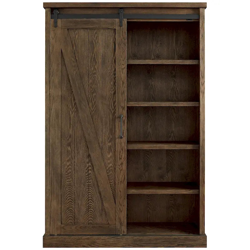 Rustic Barn Door Bookcase, Wood Shelving, Office Bookcase, Brown - 48 W x 72 H x16 D
