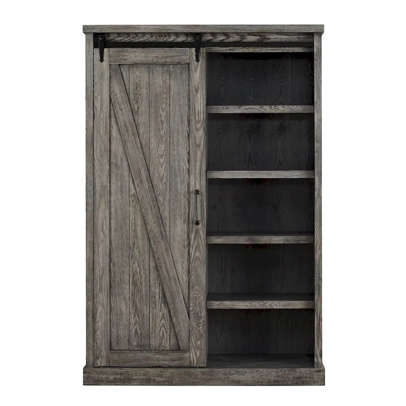 Rustic Barn Door Bookcase, Wood Shelving, Office Bookcase, Brown - 48 W x 72 H x16 D