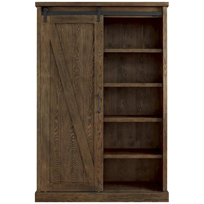 Avondale Rustic Barn Door Bookcase, Wood Shelving, Office Bookcase, Brown - 48 W x 72 H x16 D