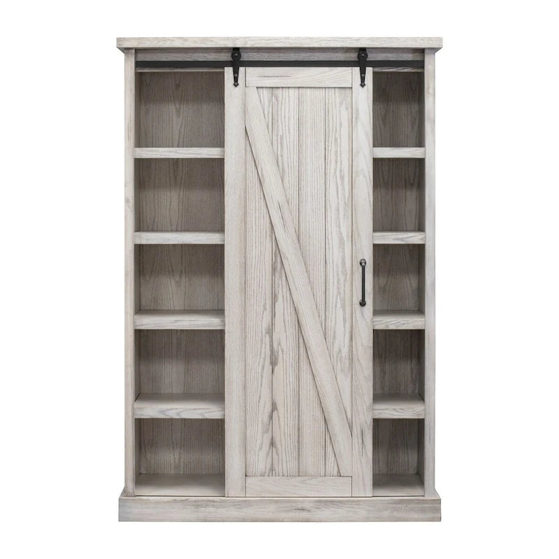 Rustic Barn Door Bookcase, Wood Shelving, Office Bookcase, Brown - 48 W x 72 H x16 D