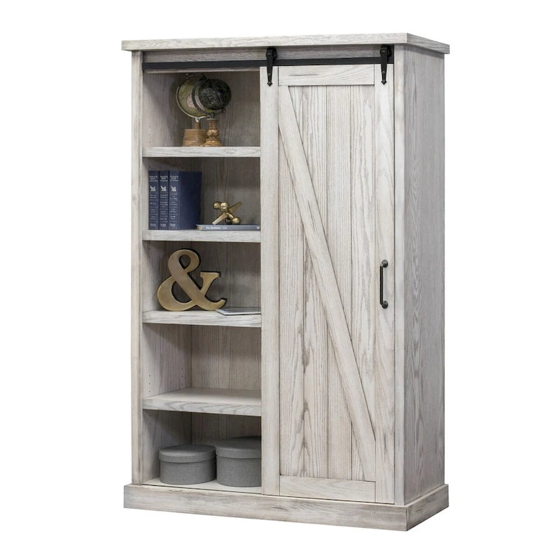 Rustic Barn Door Bookcase, Wood Shelving, Office Bookcase, Brown - 48 W x 72 H x16 D