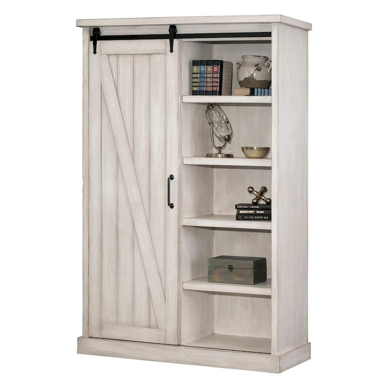 Rustic Barn Door Bookcase, Wood Shelving, Office Bookcase, Brown - 48 W x 72 H x16 D