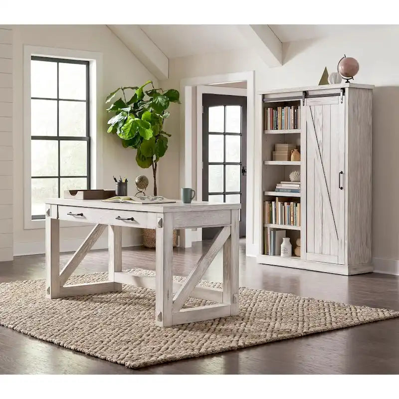 Rustic Barn Door Bookcase, Wood Shelving, Office Bookcase, Brown - 48 W x 72 H x16 D