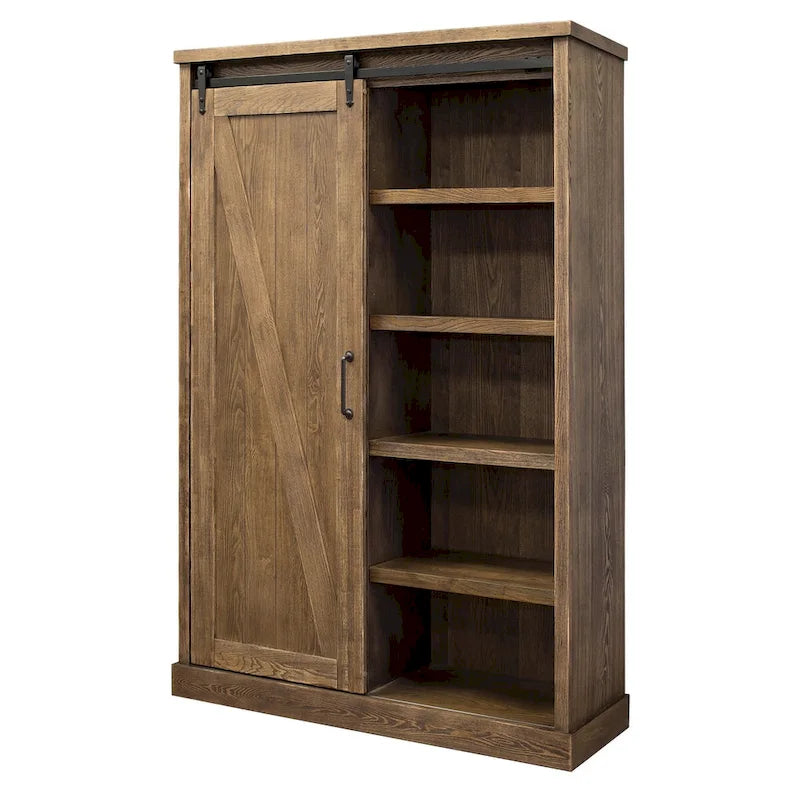 Rustic Barn Door Bookcase, Wood Shelving, Office Bookcase, Brown - 48 W x 72 H x16 D