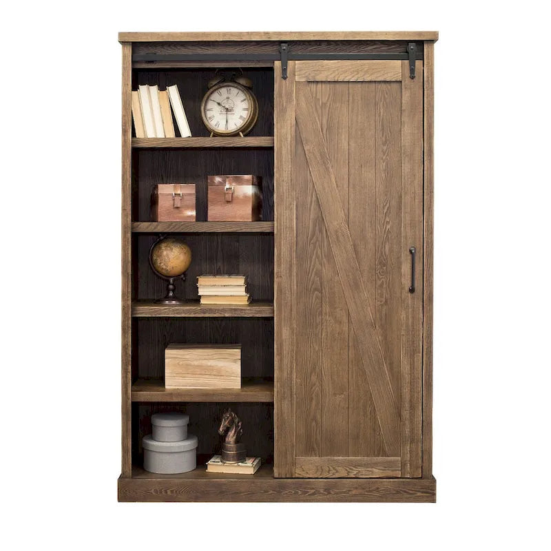 Rustic Barn Door Bookcase, Wood Shelving, Office Bookcase, Brown - 48 W x 72 H x16 D