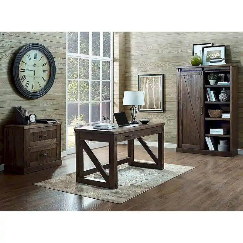 Rustic Barn Door Bookcase, Wood Shelving, Office Bookcase, Brown - 48 W x 72 H x16 D