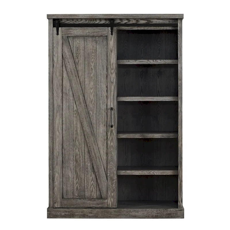 Rustic Barn Door Bookcase, Wood Shelving, Office Bookcase, Brown - 48 W x 72 H x16 D