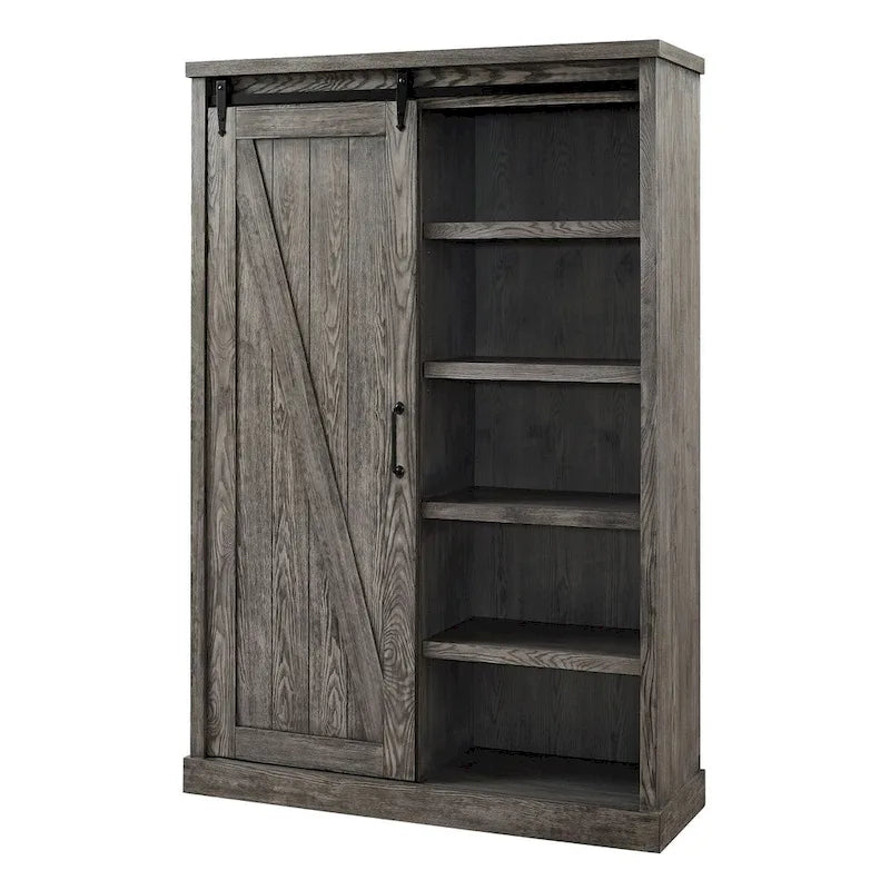 Rustic Barn Door Bookcase, Wood Shelving, Office Bookcase, Brown - 48 W x 72 H x16 D