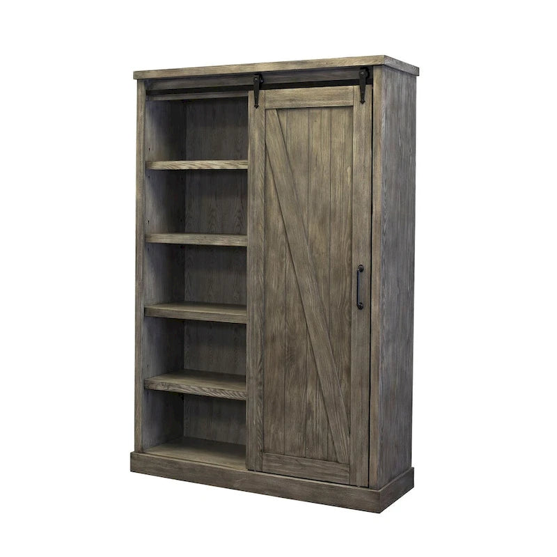 Rustic Barn Door Bookcase, Wood Shelving, Office Bookcase, Brown - 48 W x 72 H x16 D