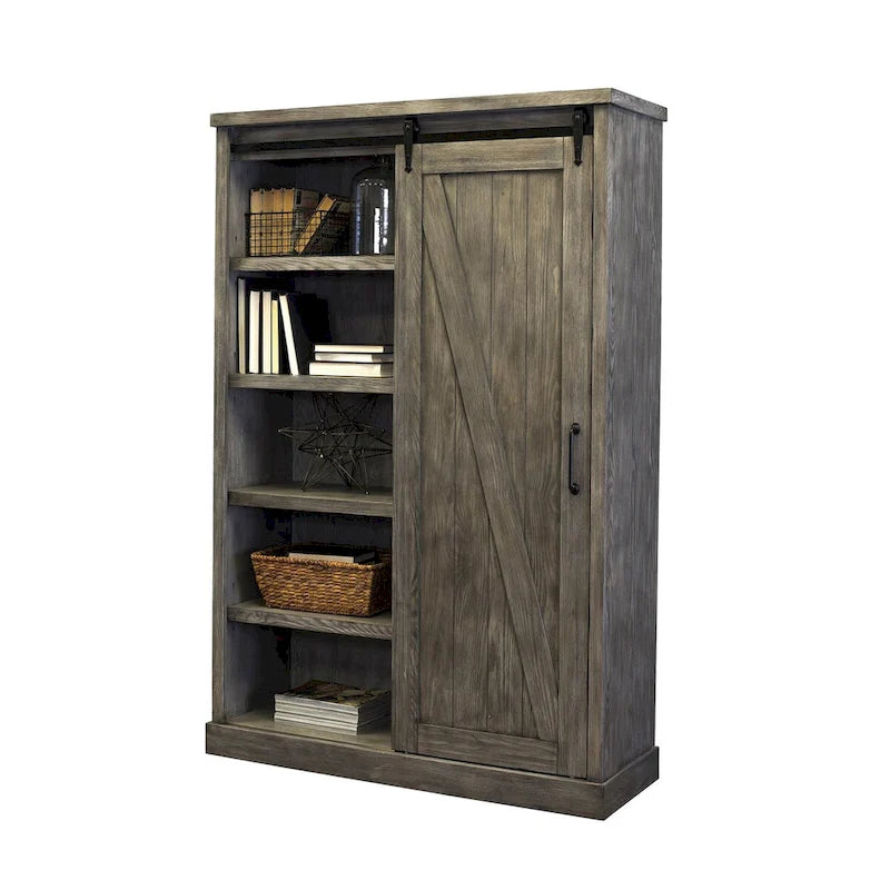 Rustic Barn Door Bookcase, Wood Shelving, Office Bookcase, Brown - 48 W x 72 H x16 D