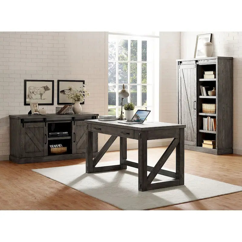 Rustic Barn Door Bookcase, Wood Shelving, Office Bookcase, Brown - 48 W x 72 H x16 D