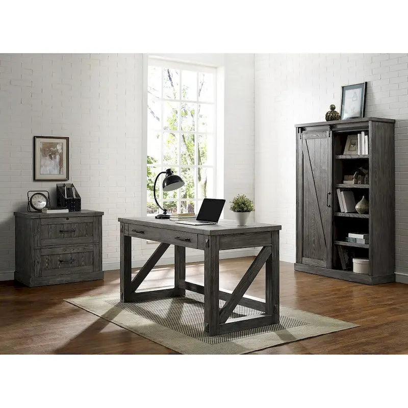 Rustic Barn Door Bookcase, Wood Shelving, Office Bookcase, Brown - 48 W x 72 H x16 D