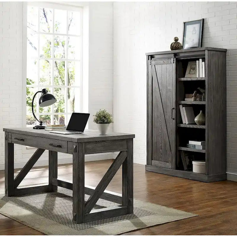 Rustic Barn Door Bookcase, Wood Shelving, Office Bookcase, Brown - 48 W x 72 H x16 D