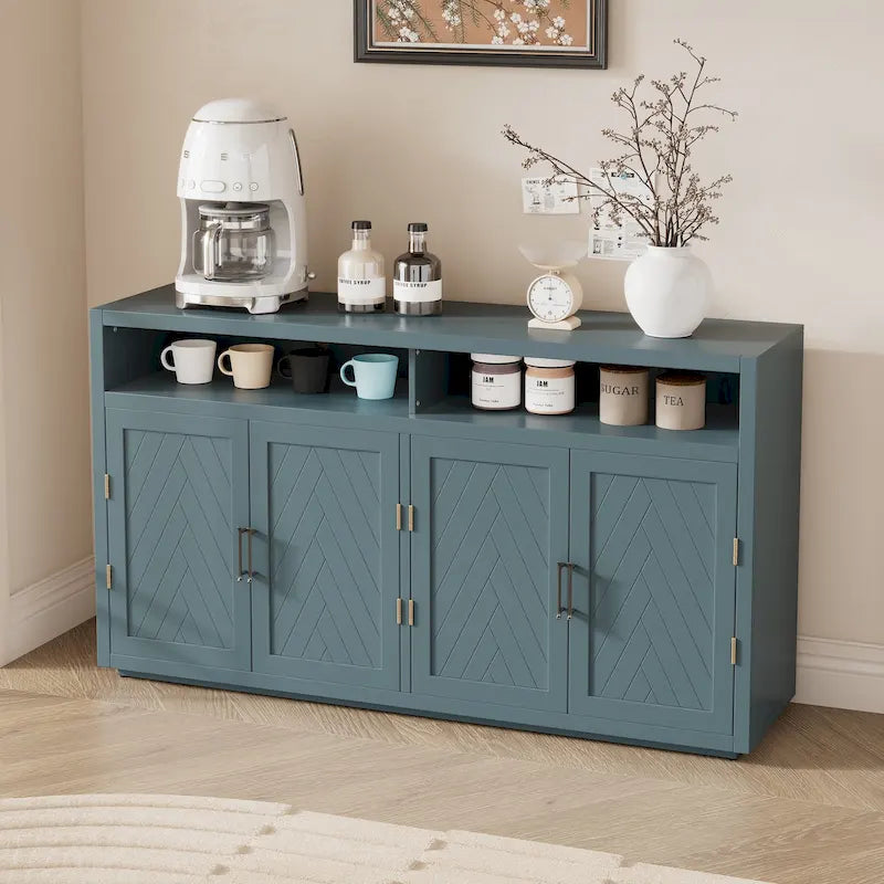 Modern 4-door Classic Sideboard with Open Storage and Adjustable Shelves