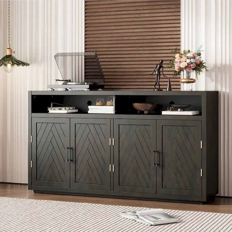 Modern 4-door Classic Sideboard with Open Storage and Adjustable Shelves