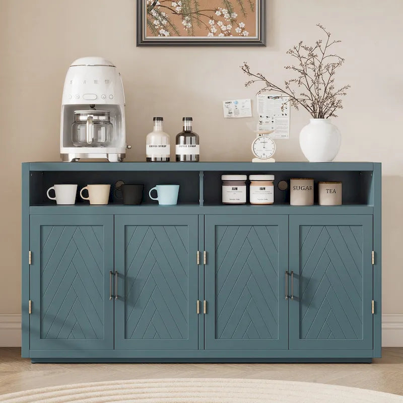 Modern 4-door Classic Sideboard with Open Storage and Adjustable Shelves