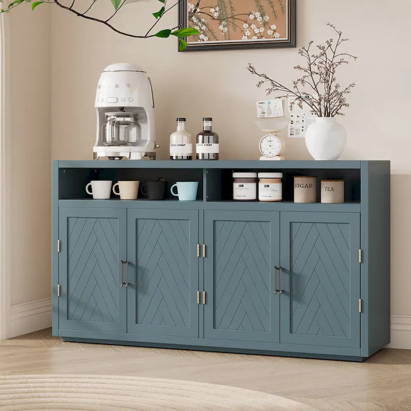 Modern 4-door Classic Sideboard with Open Storage and Adjustable Shelves