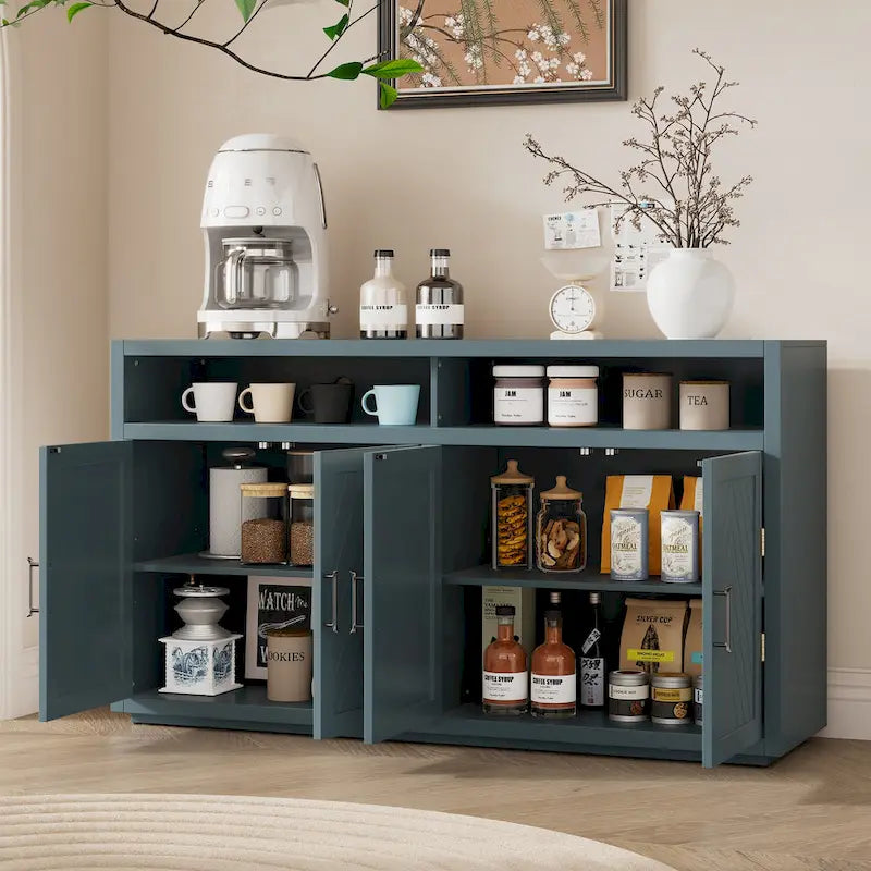 Modern 4-door Classic Sideboard with Open Storage and Adjustable Shelves