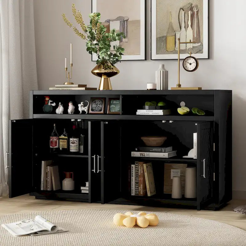 Modern 4-door Classic Sideboard with Open Storage and Adjustable Shelves