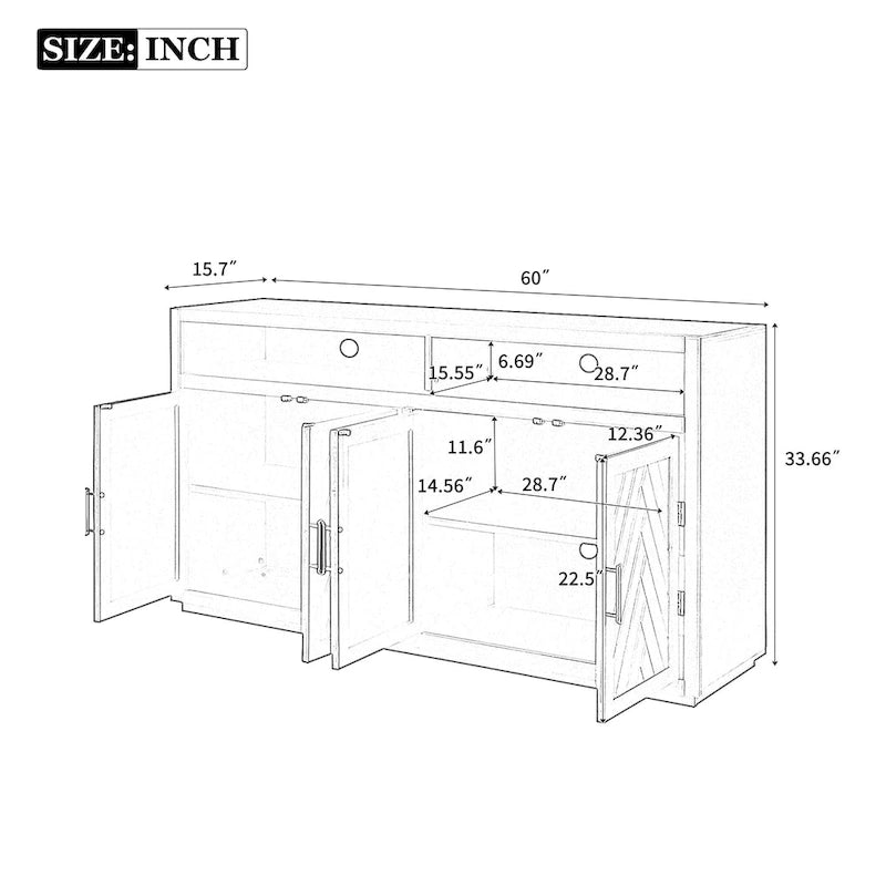 Modern 4-door Classic Sideboard with Open Storage and Adjustable Shelves