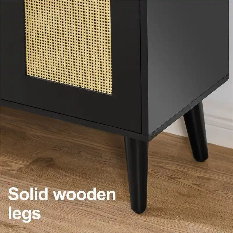 Rattan Sideboard Buffet Cabinet with 4 Doors and Adjustable Shelves - 11.8D x 47.2W x 29.5H