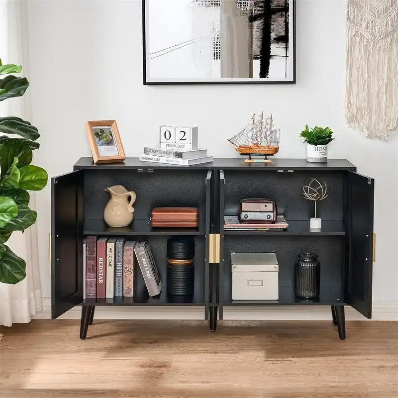 Rattan Sideboard Buffet Cabinet with 4 Doors and Adjustable Shelves - 11.8D x 47.2W x 29.5H