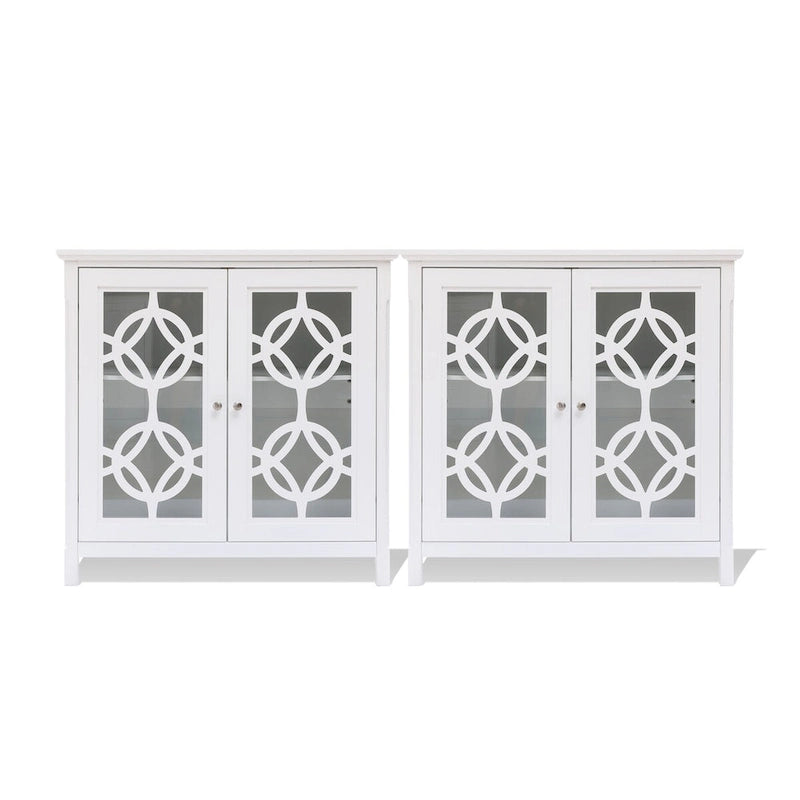 White Pine Wood 35.8 Wide Sideboard Cabinet with Glass Doors (Set of 2)