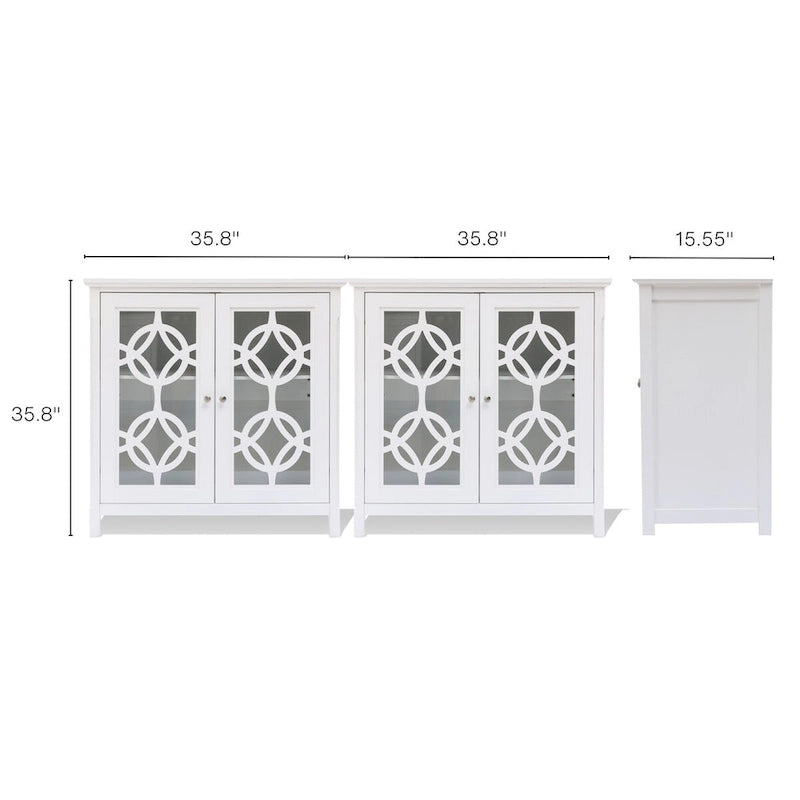 White Pine Wood 35.8 Wide Sideboard Cabinet with Glass Doors (Set of 2)