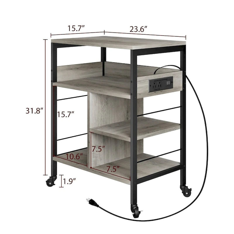4 Tier Printer Stand with Power Outlet and Wheels
