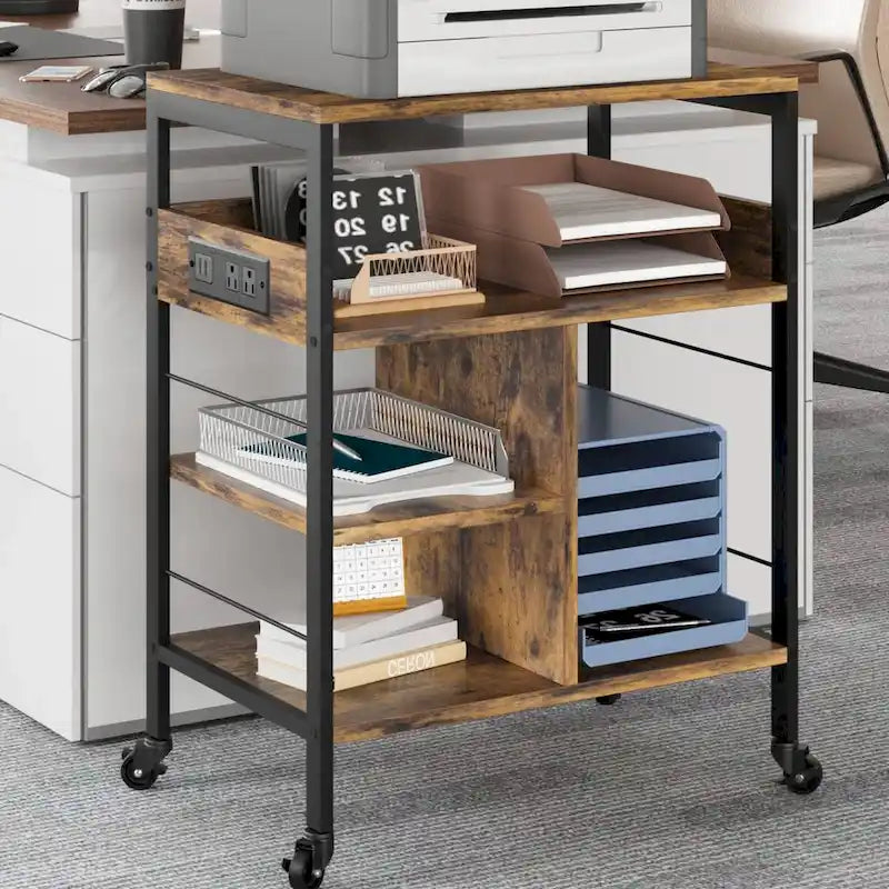 4 Tier Printer Stand with Power Outlet and Wheels
