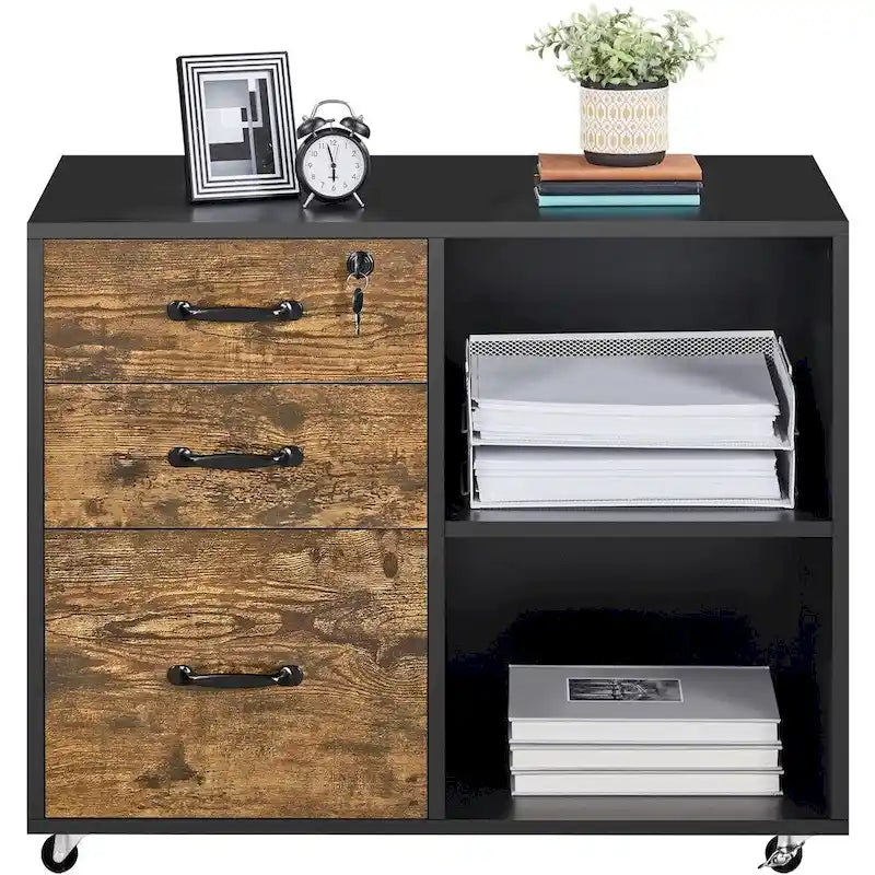 Yaheetech Rolling File Cabinet on with 3 Drawers and 2 Shelves