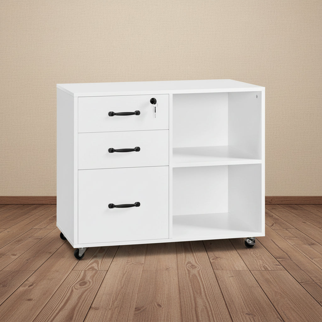 Rolling File Cabinet on with 3 Drawers and 2 Shelves