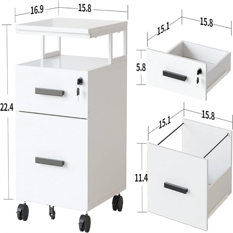 2-Drawer File Cabinet with Lock for Home Office - 17D x 24.3W x 16H