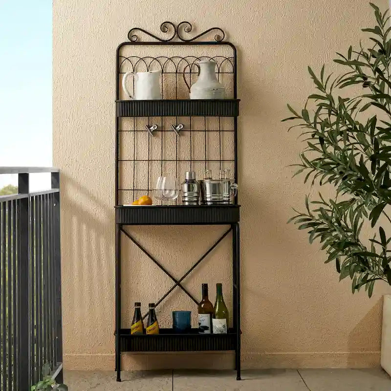 68H 3 Tier Shelving Black Metal Plant Stand Kitchen Shelf Multifunctional Storage Rack for Indoor Outdoor