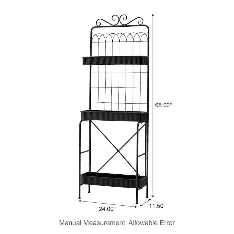 68H 3 Tier Shelving Black Metal Plant Stand Kitchen Shelf Multifunctional Storage Rack for Indoor Outdoor