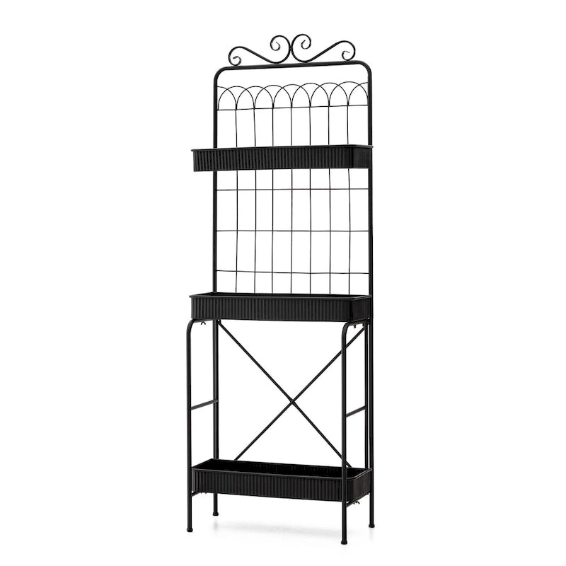 68H 3 Tier Shelving Black Metal Plant Stand Kitchen Shelf Multifunctional Storage Rack for Indoor Outdoor