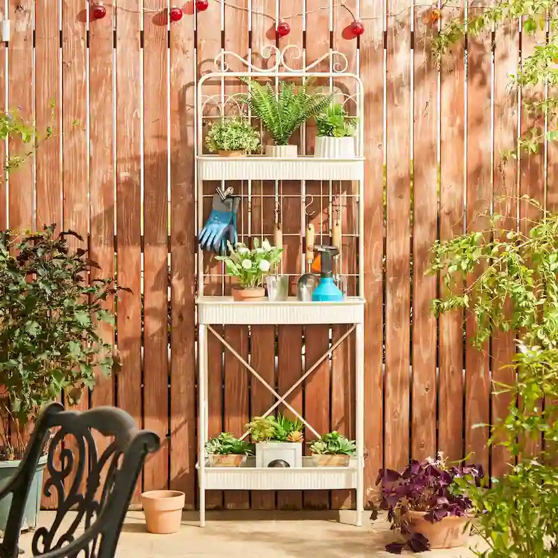 68H 3 Tier Shelving Black Metal Plant Stand Kitchen Shelf Multifunctional Storage Rack for Indoor Outdoor
