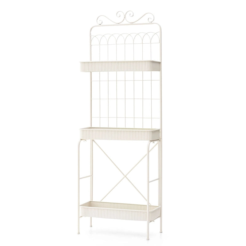 68H 3 Tier Shelving Black Metal Plant Stand Kitchen Shelf Multifunctional Storage Rack for Indoor Outdoor