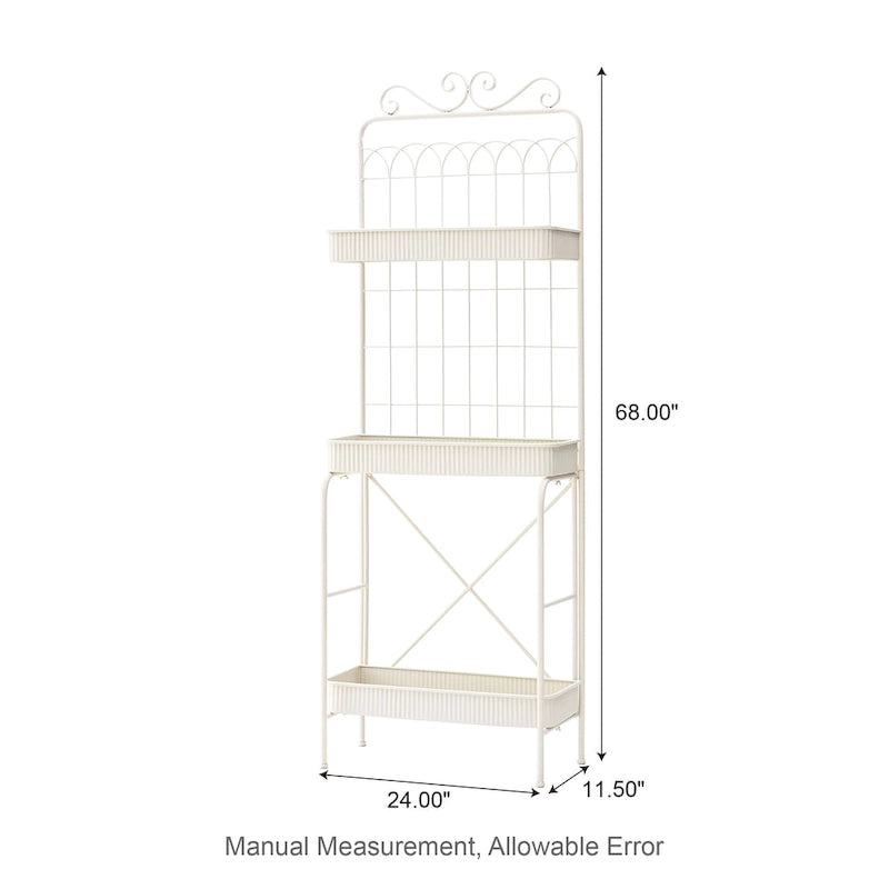 68H 3 Tier Shelving Black Metal Plant Stand Kitchen Shelf Multifunctional Storage Rack for Indoor Outdoor